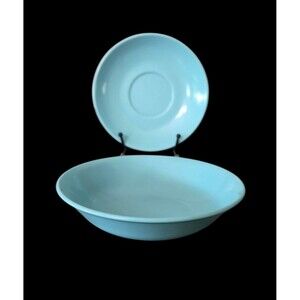 Vintage Mallo-Ware by Mallory Fruit Dish Bowl and Saucer Light Blue Melamine MCM